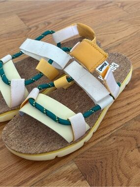 Camper Strappy Sandals in Yellow, Green, White